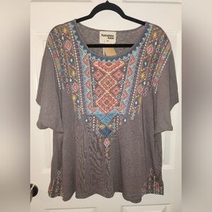 Savanna Jane Charcoal Top with Vibrant Embroidery